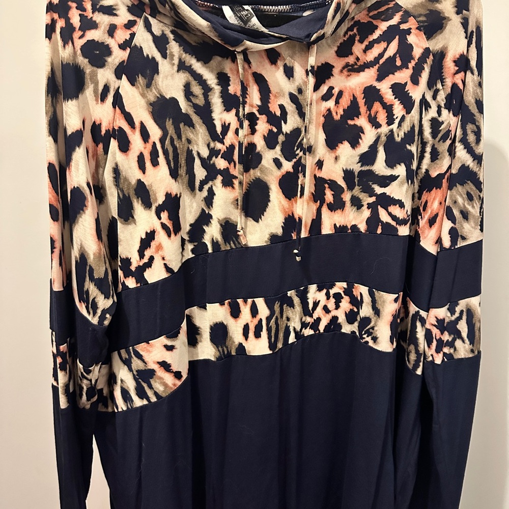 glitzy girlz Leopard Print Women's Top - Navy and Cream